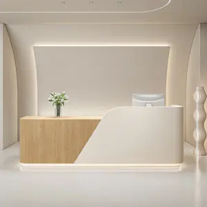 Reception Desks, Cashier Counters &amp - L63" x W24" x H39", Beige + Wood