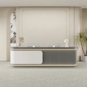 Salon Reception Counters & Corporate Office Front Desks - L142" x W24" x H39", White + Dark gray