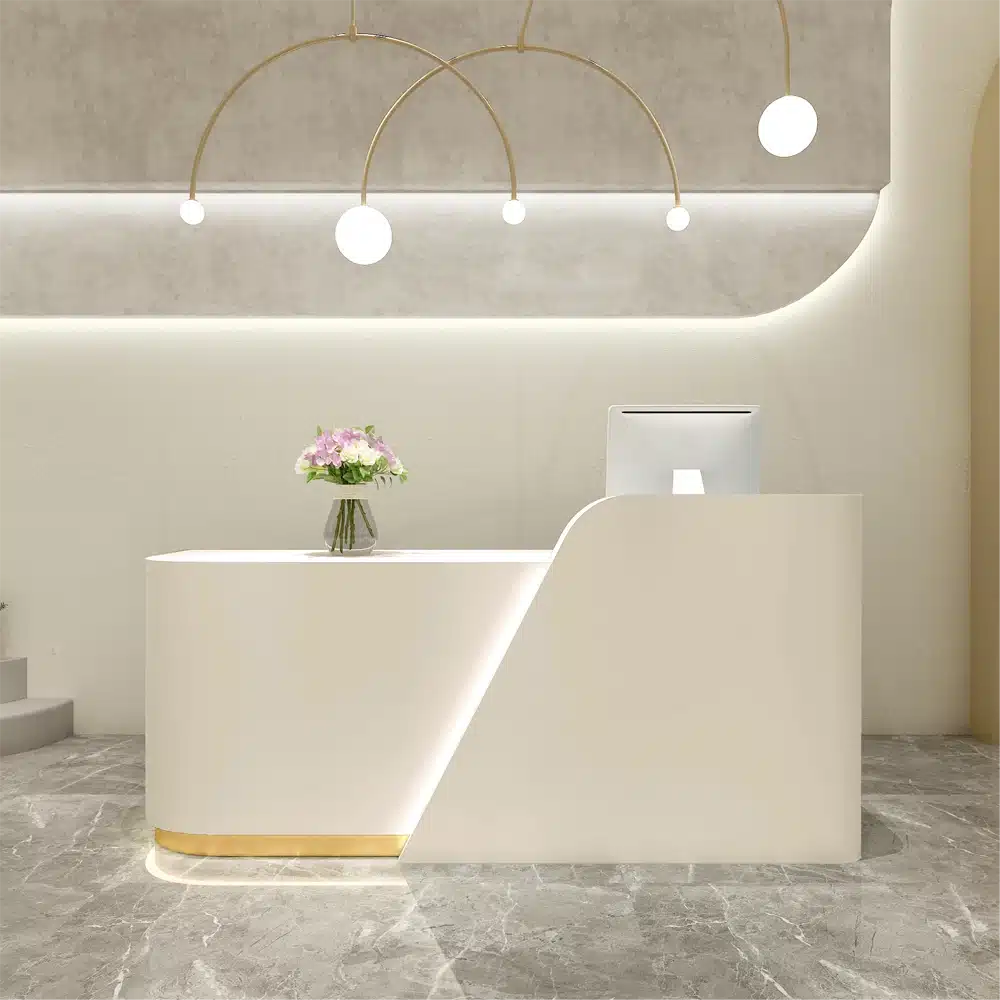 Modern Office Reception Desk in Premium White Lacquer