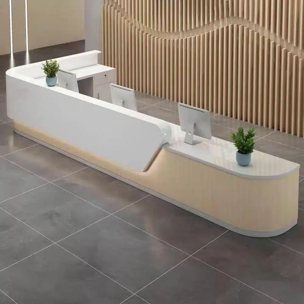 Lacquer Office Reception Desk - Curved Counter for Lobby & Consultation