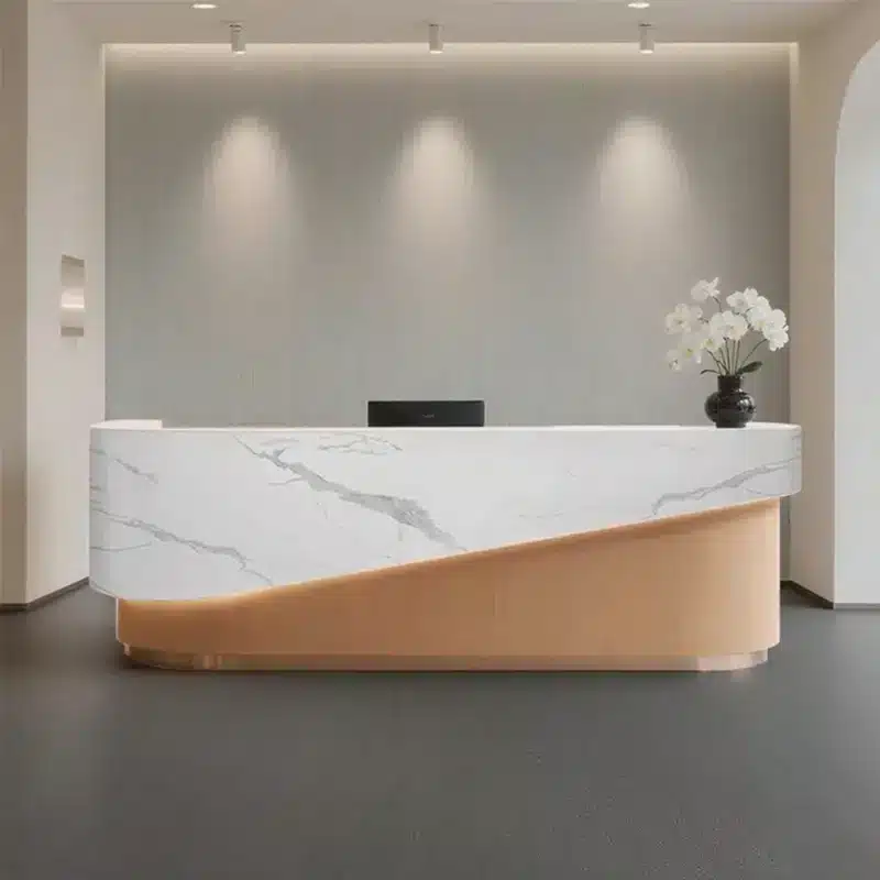 Curved Lacquer Reception Desk - Boutique & Training Center Counter