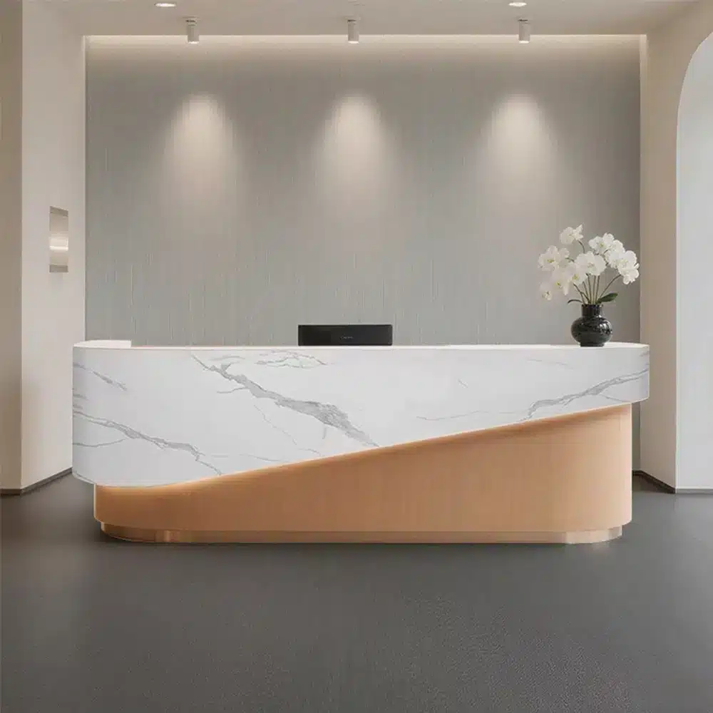 Curved Lacquer Reception Desk - Boutique & Training Center Counter