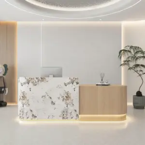 Curved Reception Desks for Beauty Salons & Spas - L150" x W24" x H39", Pandora + Wood