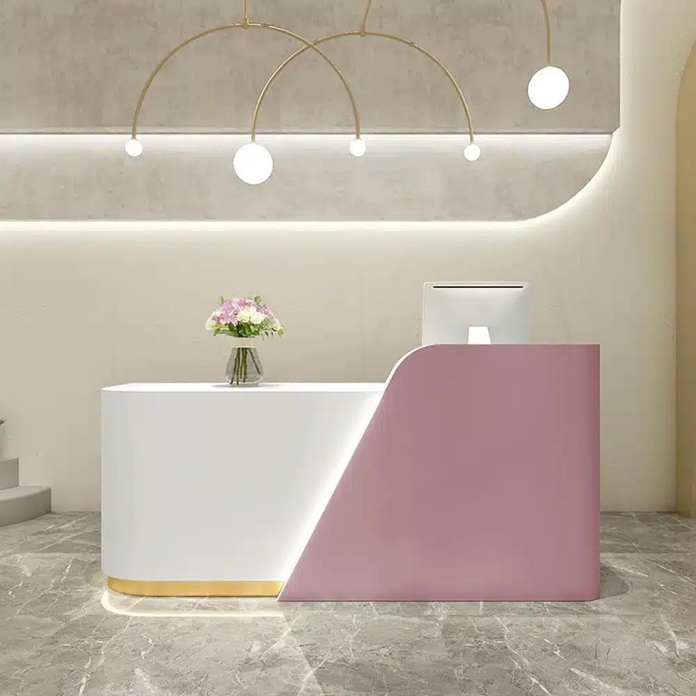 Modern Office Reception Desk in Premium White Lacquer