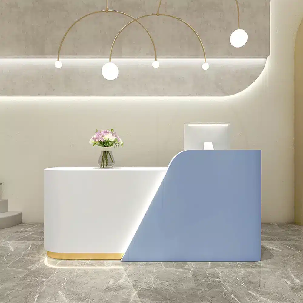 Modern Office Reception Desk in Premium White Lacquer