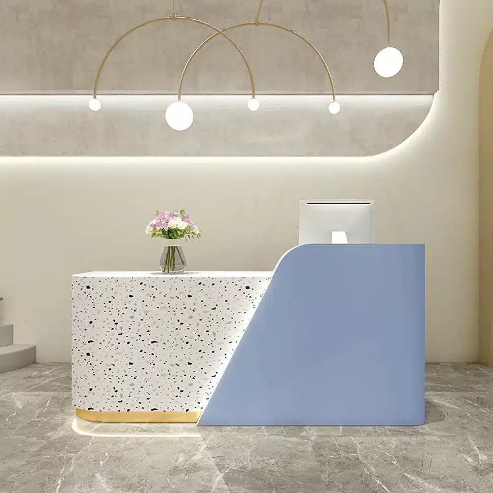 Modern Office Reception Desk in Premium White Lacquer