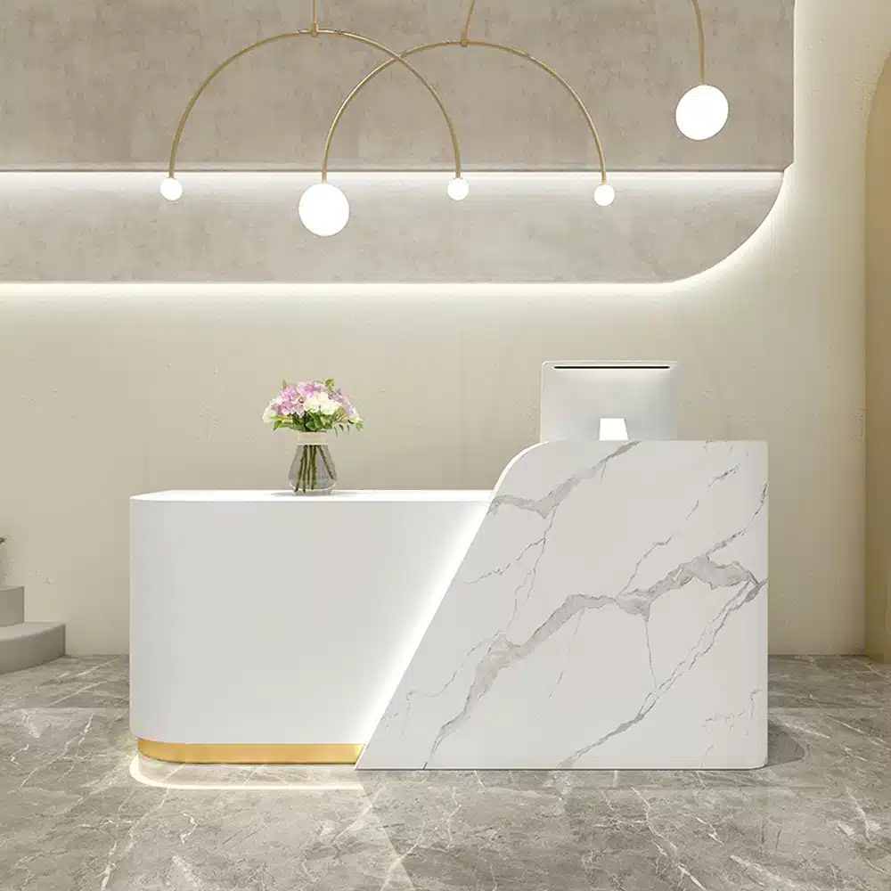 Modern Office Reception Desk in Premium White Lacquer