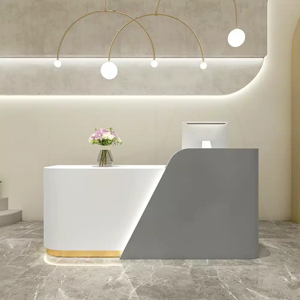 Modern Office Reception Desk in Premium White Lacquer