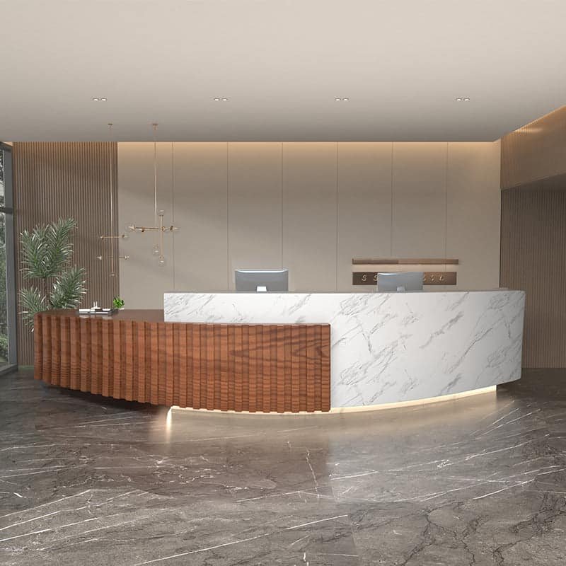 Company Reception Desk Imitation Marble Round Arc Bar