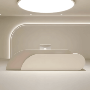 Stylish Curved Cashier Counter for Beauty Salons - L87" x W24" x H39", Almond + Beige