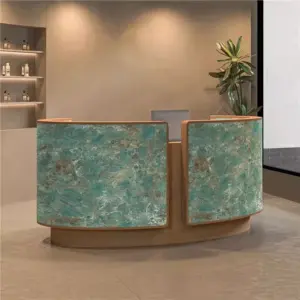 Curved Salon Reception Desk - Beauty & Boutique Counter - L71" x W24" x H39", Apricot + Royal green