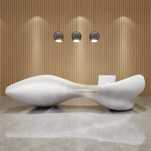 White Lacquer Reception Desk - Curved Front Counter