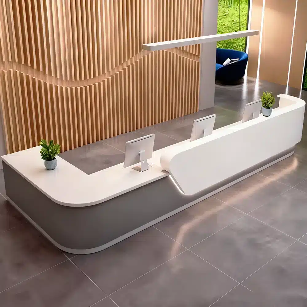 Lacquer Office Reception Desk - Curved Counter for Lobby & Consultation