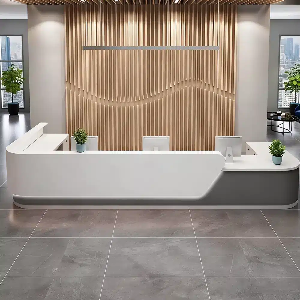 Lacquer Office Reception Desk - Curved Counter for Lobby & Consultation