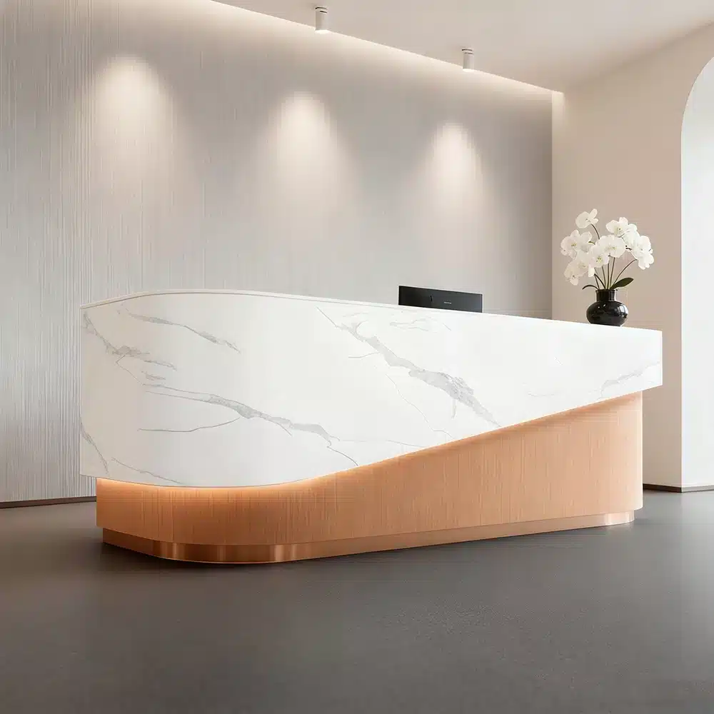 Curved Lacquer Reception Desk - Boutique & Training Center Counter