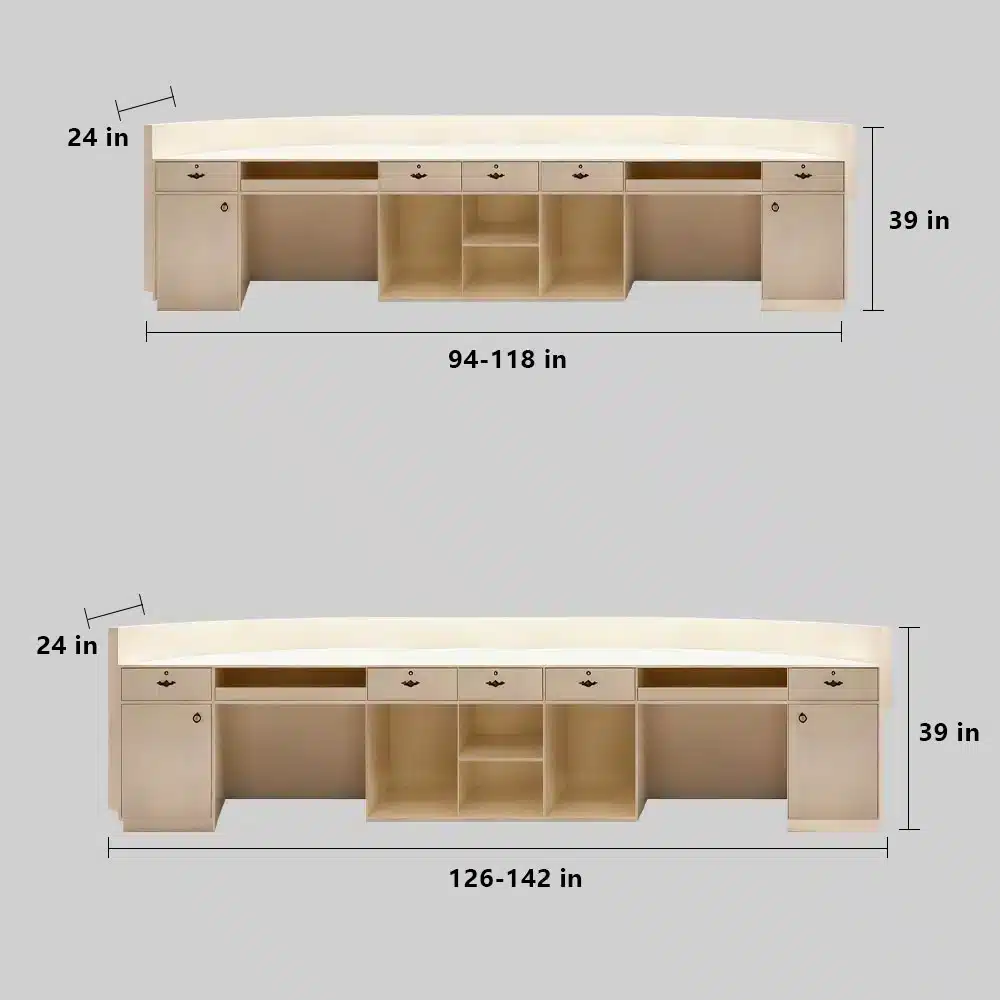 Minimalist Lacquer Reception Desk - Curved Salon & Boutique Counter Minimalist Lacquer Reception Desk - Curved Salon & Boutique Counter