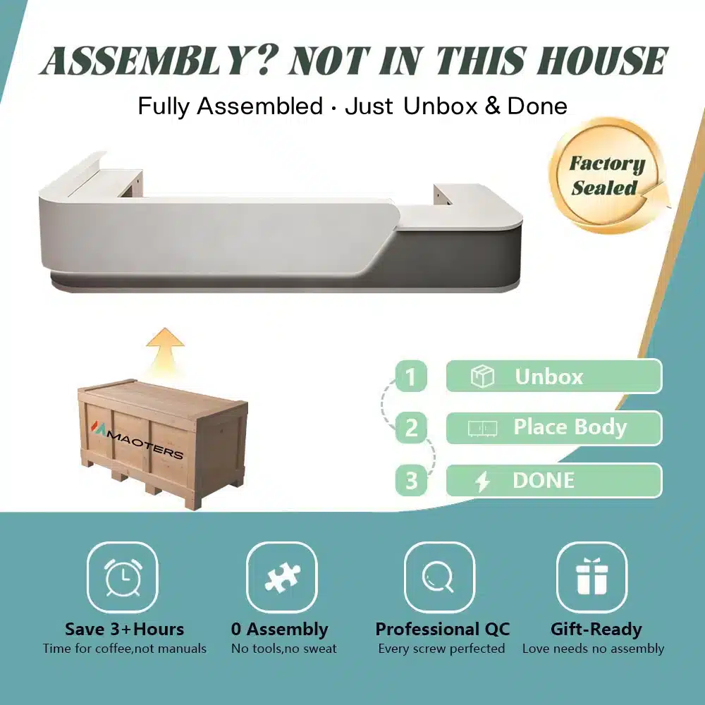 Lacquer Office Reception Desk - Curved Counter for Lobby & Consultation