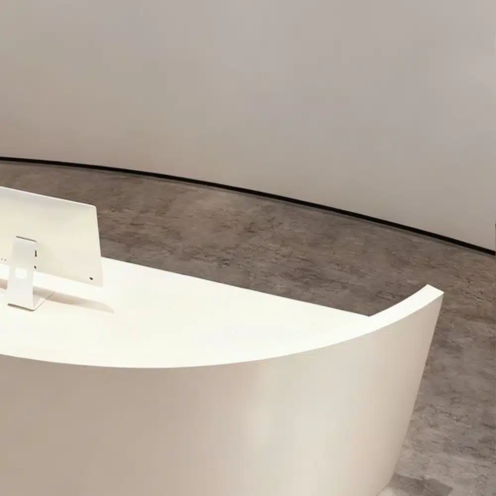Minimalist Lacquer Reception Desk - Curved Salon & Boutique Counter Minimalist Lacquer Reception Desk - Curved Salon & Boutique Counter