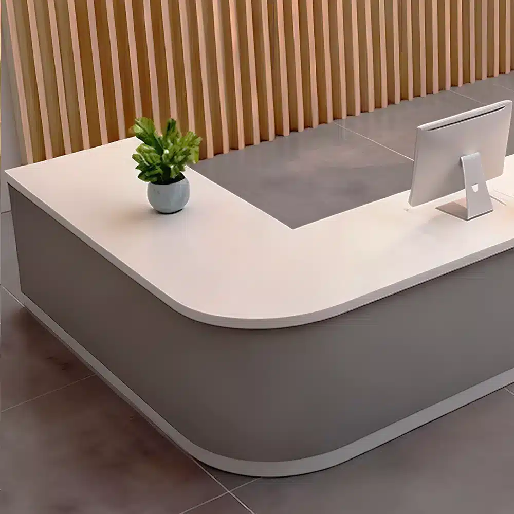 Lacquer Office Reception Desk - Curved Counter for Lobby & Consultation