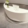 Minimalist Lacquer Reception Desk - Curved Salon & Boutique Counter Minimalist Lacquer Reception Desk - Curved Salon & Boutique Counter