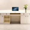 Minimalist Lacquer Reception Desk - Curved Salon & Boutique Counter Minimalist Lacquer Reception Desk - Curved Salon & Boutique Counter