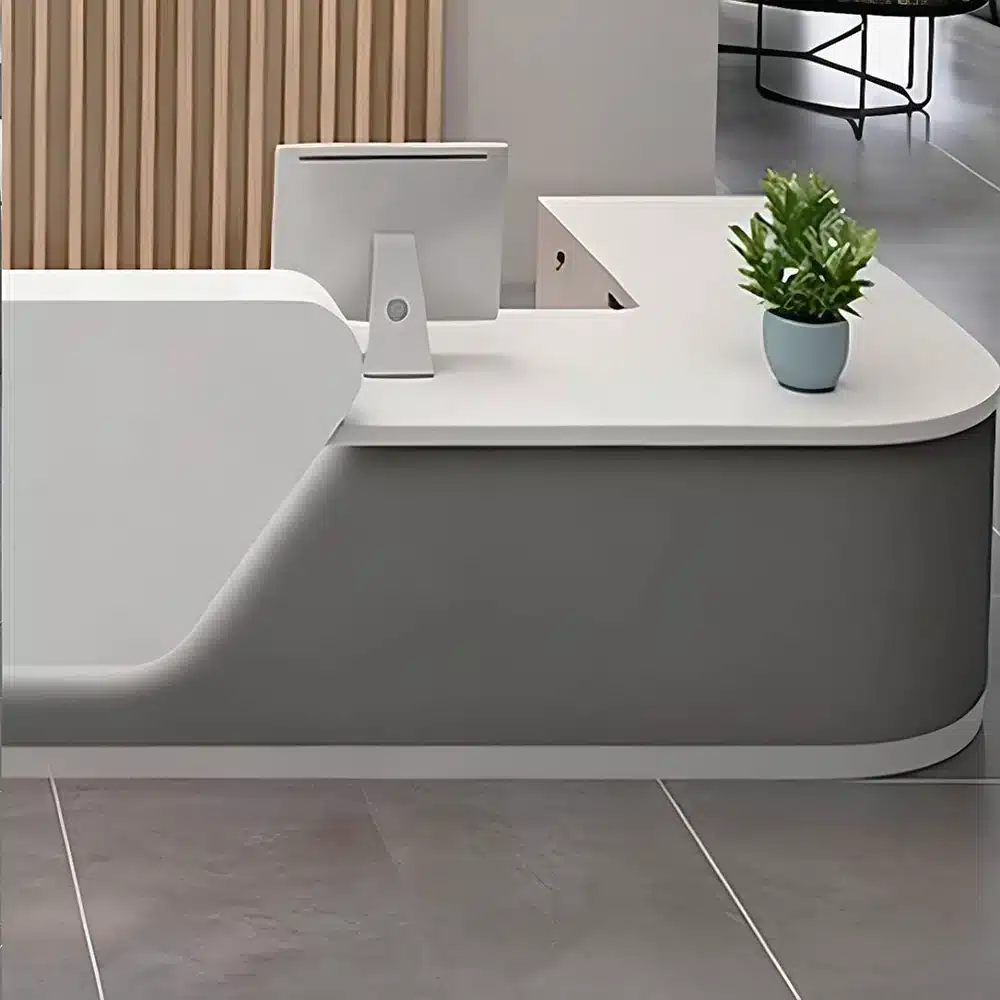 Lacquer Office Reception Desk - Curved Counter for Lobby & Consultation