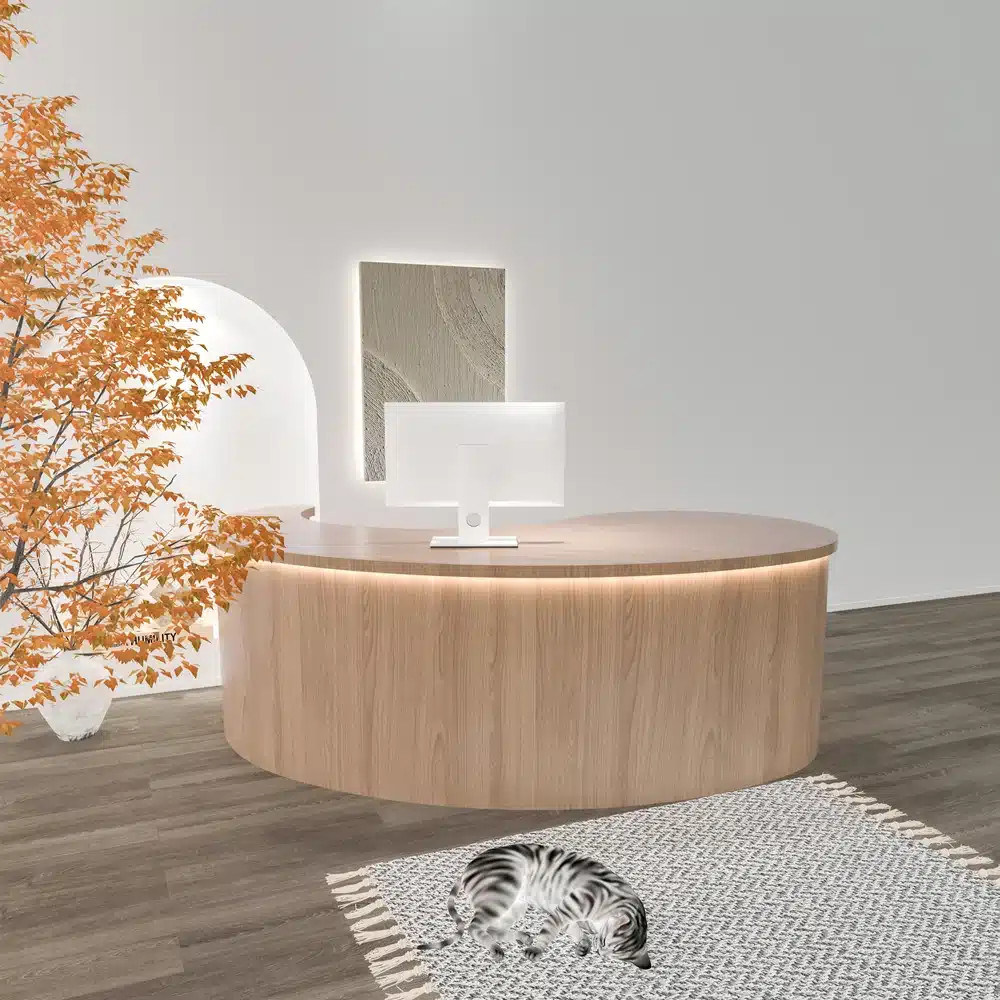 Curved Solid Wood Front Desk for Modern Salons Curved Solid Wood Front Desk for Modern Salons