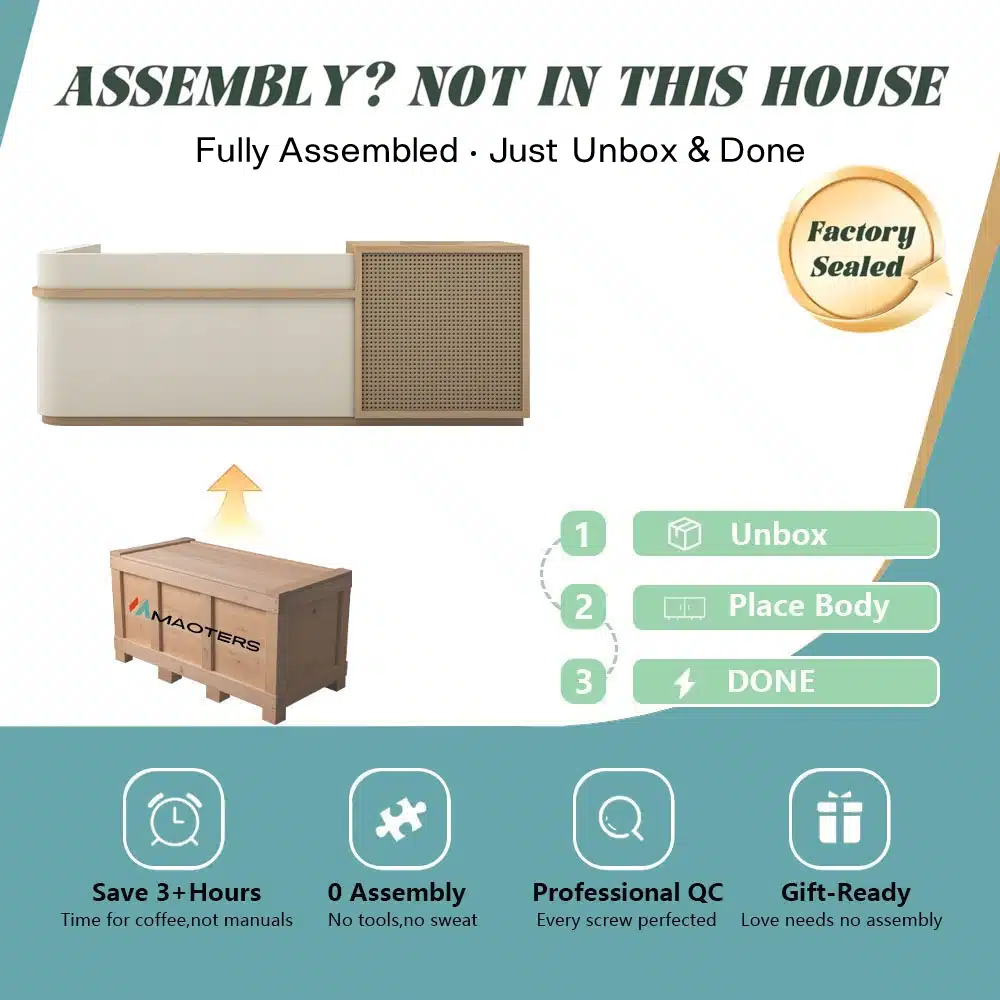 Modern Cream Color Reception Desk - For Boutique, School & Salon