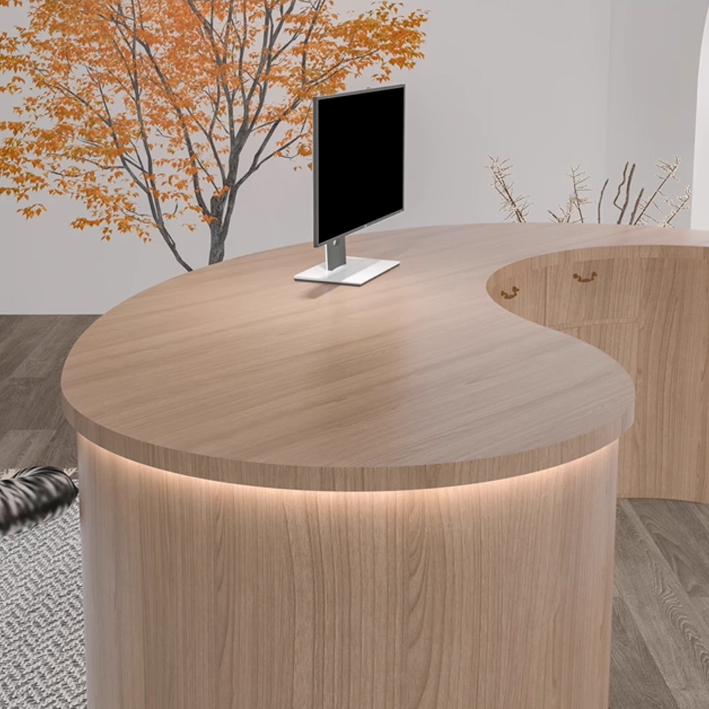 Curved Solid Wood Front Desk For Modern Salons