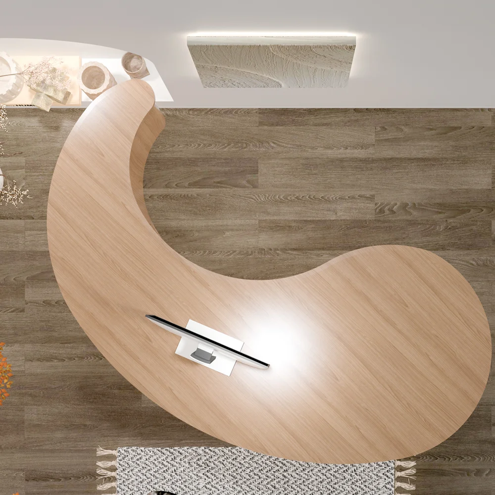 Curved Solid Wood Front Desk For Modern Salons