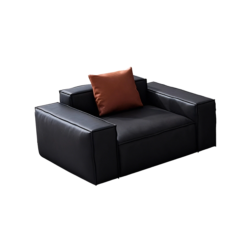 Leather Grey Sofa with Wide Armrests - Maoters