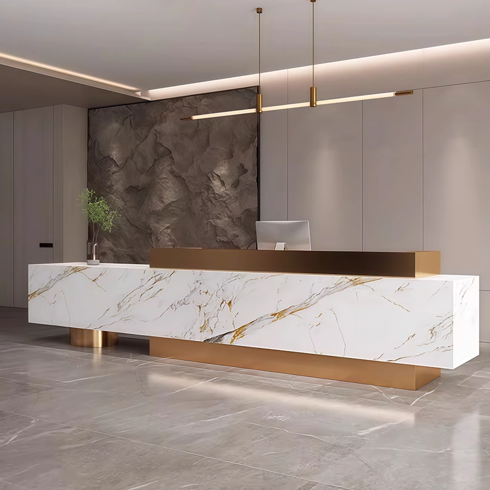 Luxury Marble Reception Desk with Stainless Steel Accents