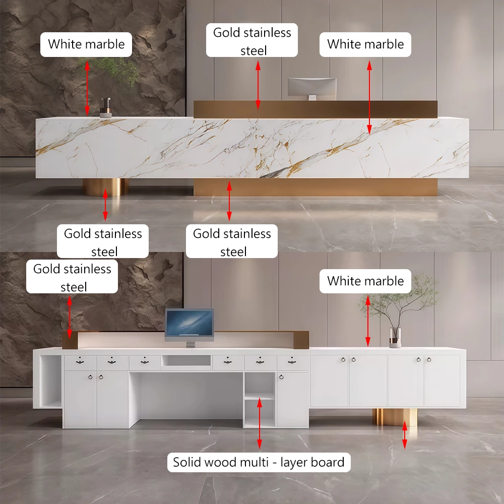Luxury Marble Reception Desk with Stainless Steel Accents