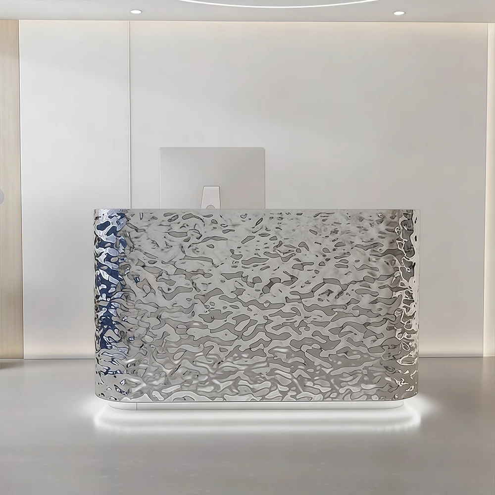Curved Wave-patterned Stainless Steel Reception Desk