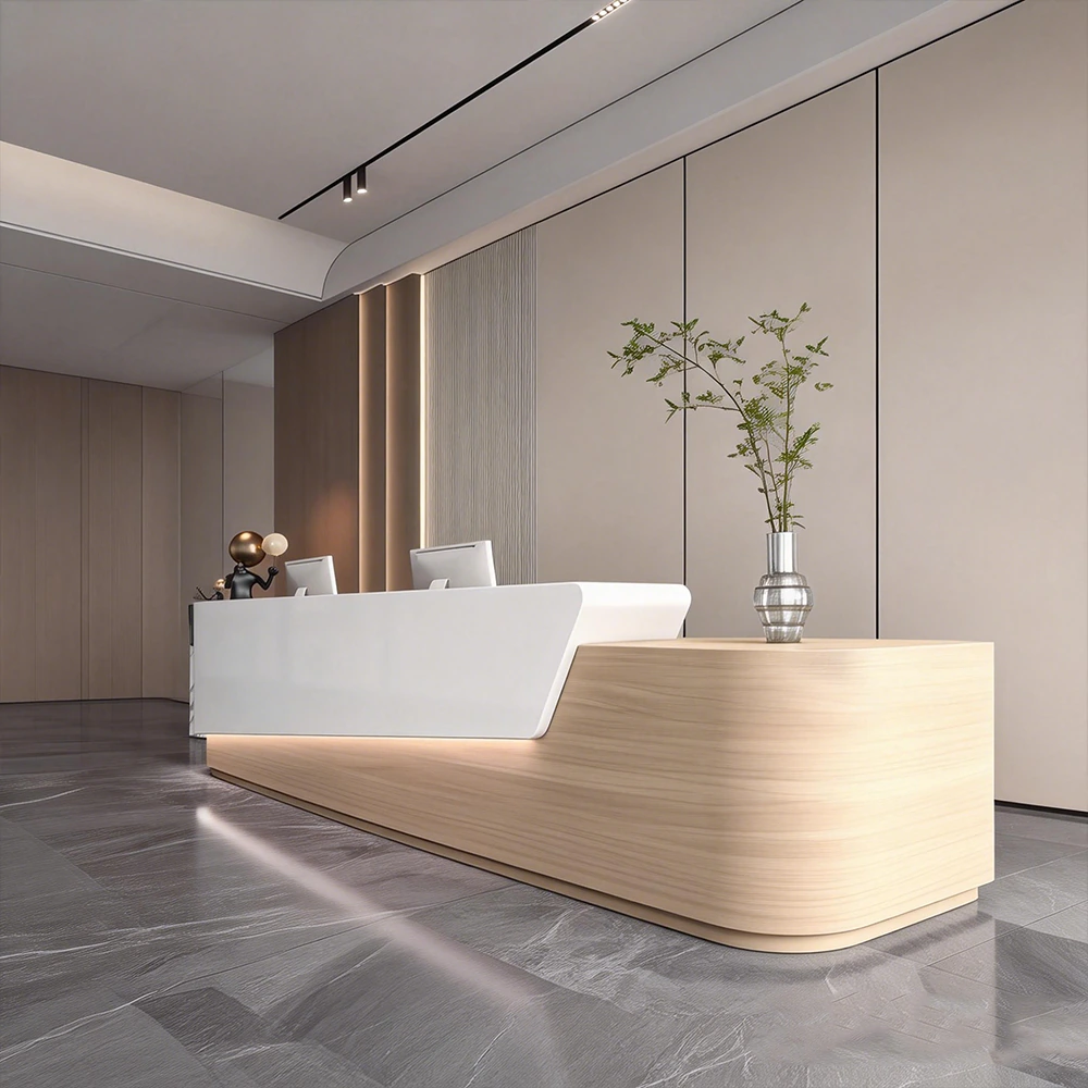 Curved Solid Wood High-end Reception And Consultation Desk