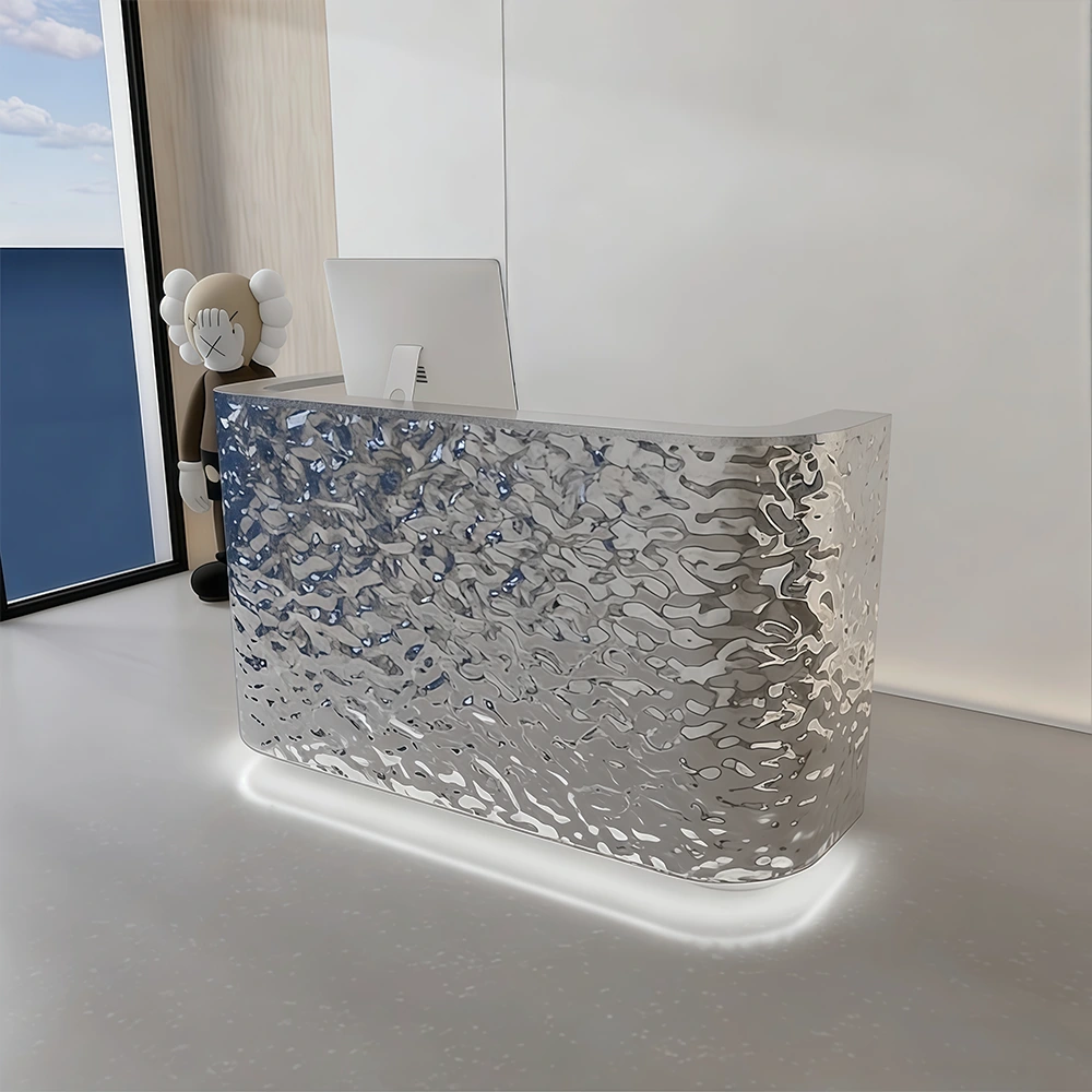 Curved Wave-patterned Stainless Steel Reception Desk