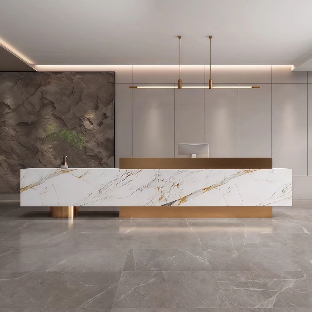 Luxury Marble Reception Desk with Stainless Steel Accents