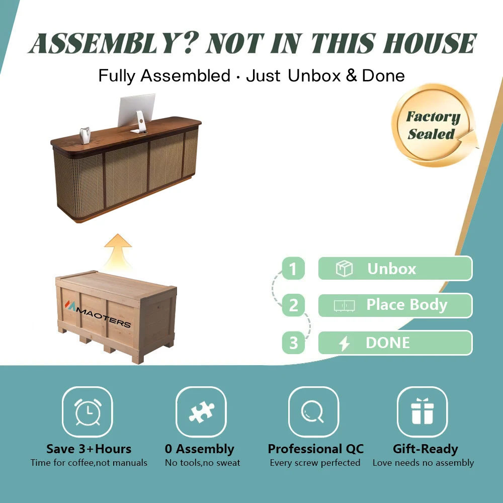 Wabi-sabi Style Reception Desk Made Of Rattan